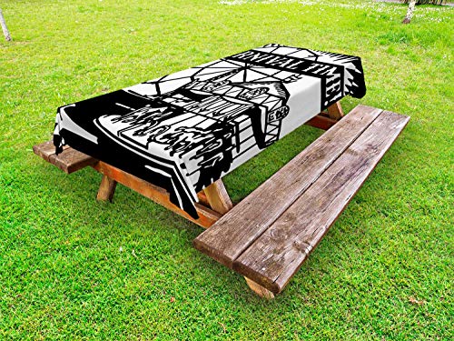 ABAKUHAUS Ruota panoramica Tovaglia da Esterno, Carnival Time Carosello, Tovaglia da Picnic Lavabile Decorativa, 145 cm x 305 cm, Charcoal Grey Bianco
