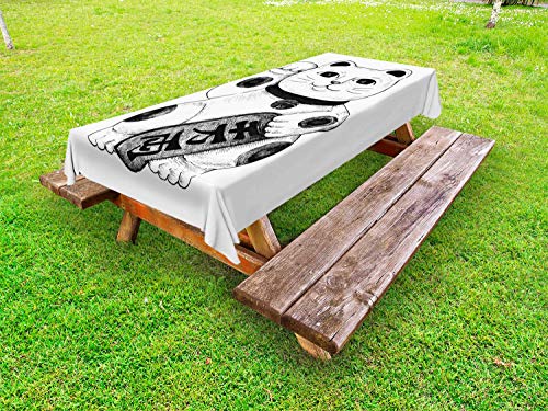 ABAKUHAUS Grigio Antracite Tovaglia da Esterno, Gattino Cinese Zampa, Tovaglia da Picnic Lavabile Decorativa, 145 cm x 305 cm, Bianca