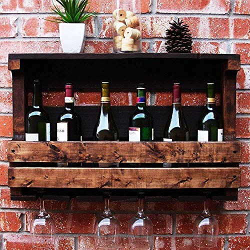 DJSMjbj Parete Legno for Il Vino Rack Lungo Stelo Supporto di Vetro e Sughero del Vino Bagagli Ripiani