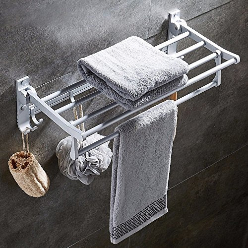 MBYW Portasciugamani Alto carico Portasciugamani da Bagno Mensola portaoggetti Bathroom Hardware Pendant Without Punching Towel Rack Space Aluminum Towel Rack Shower Room Hook Rack, B 40cm