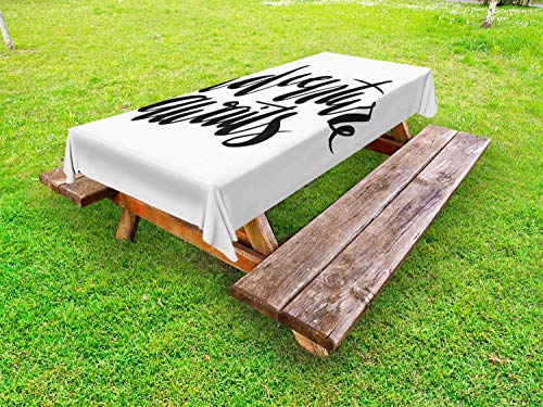 ABAKUHAUS Detto Tovaglia da Esterno, Monocromatico Cursive Graphic, Tovaglia da Picnic Lavabile Decorativa, 145 cm x 265 cm, Charcoal Grey And White