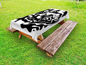 ABAKUHAUS Astratto Tovaglia da Esterno, Monochrome Quirky Ebru Art, Tovaglia da Picnic Lavabile Decorativa, 145 cm x 265 cm, Charcoal Grey Bianco