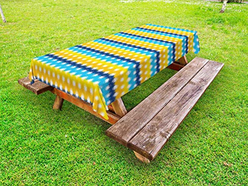 ABAKUHAUS Astratto Tovaglia da Esterno, Macchie con Un Back Colorful, Tovaglia da Picnic Lavabile Decorativa, 145 cm x 210 cm, Blu Giallo Blu Notte