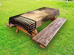 ABAKUHAUS Fiaba Tovaglia da Esterno, Cloudscape con Il Castello, Tovaglia da Picnic Lavabile Decorativa, 145 cm x 265 cm, Ecru e Multicolore