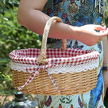YIREAUD Cestino da picnic in bambù naturale con manico pieghevole, cestino da picnic in salice con fodera per famiglia, campeggio, picnic, decorazione per la casa