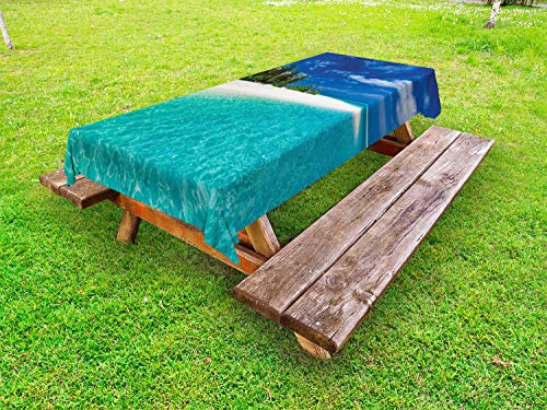 ABAKUHAUS Fiji Tovaglia da Esterno, Chiaro Still Waters, Tovaglia da Picnic Lavabile Decorativa, 145 cm x 265 cm, Azure Blu Aqua