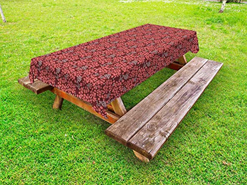 ABAKUHAUS Botanico Tovaglia da Esterno, Toni Caldi Foresta Bloom, Tovaglia da Picnic Lavabile Decorativa, 145 cm x 305 cm, Pallida Marrone e Corallo