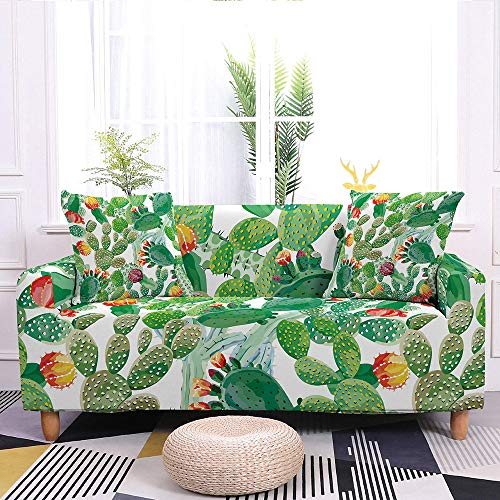 Copridivano Elasticizzato,Fodera Per Divano Super Elasticizzata Fodera Per Divano In Microfibra Lavabile Bianca Con Stampa Cactus Verde Per Poltrona Divanetto Per Mobili Da Soggiorno, Xl: 180,240 Cm