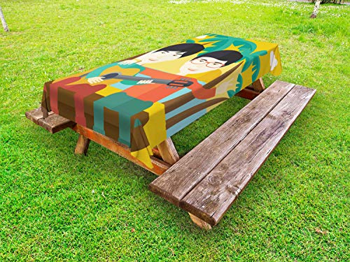 ABAKUHAUS Sorridi Tovaglia da Esterno, 2 Men agghiacciante su Un registro, Tovaglia da Picnic Lavabile Decorativa, 145 cm x 210 cm, Terra Giallo Multicolor