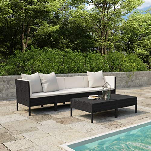 SKM Set Divani da Giardino 9 pz con Cuscini in Polyrattan Nero (39kg)
