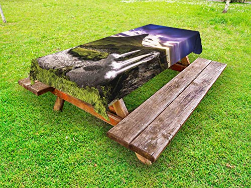 ABAKUHAUS Islanda Tovaglia da Esterno, Kirkjufell Oceanic nuvoloso, Tovaglia da Picnic Lavabile Decorativa, 145 cm x 265 cm, Multicolore