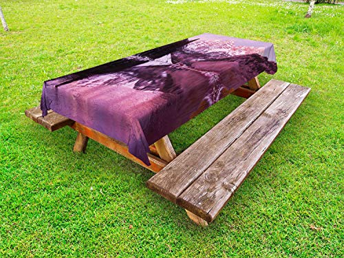 ABAKUHAUS Stati Uniti d'America Tovaglia da Esterno, Snowy Maroon Bells e Lago, Tovaglia da Picnic Lavabile Decorativa, 145 cm x 265 cm, Lavanda Rosa appassita