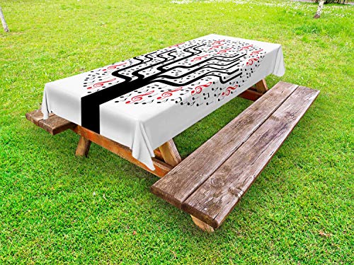 ABAKUHAUS Nota Musicale Tovaglia da Esterno, Turno Geometrica Albero, Tovaglia da Picnic Lavabile Decorativa, 145 cm x 305 cm, Vermiglio Antracite