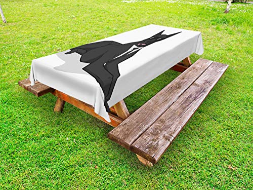 ABAKUHAUS Amante dei Cani Tovaglia da Esterno, Umorismo Cane in Vestito, Tovaglia da Picnic Lavabile Decorativa, 145 cm x 305 cm, Charcoal Grey Bianco