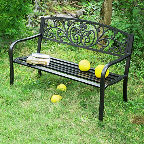 Panca da esterno in metallo da 50 pollici con panchina in metallo, Panca da balcone in ghisa con braccioli e schienale, Sedie da giardino per la casa resistenti alle intemperie per portici da giardi