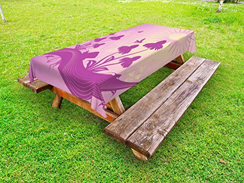 ABAKUHAUS Echinacea Tovaglia da Esterno, Sun Farfalle Fiori, Tovaglia da Picnic Lavabile Decorativa, 145 cm x 265 cm, Fucsia e Champagne