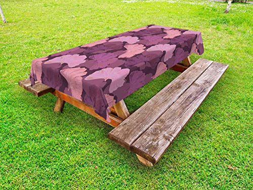 ABAKUHAUS Vintage ▾ Tovaglia da Esterno, Retro Foglie di Ginkgo Biloba, Tovaglia da Picnic Lavabile Decorativa, 145 cm x 265 cm, Melanzane e Multicolore