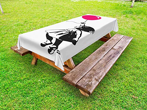 ABAKUHAUS Urban Art Tovaglia da Esterno, Graphic Design Ragazza, Tovaglia da Picnic Lavabile Decorativa, 145 cm x 305 cm, Hot Pink Charcoal Grey