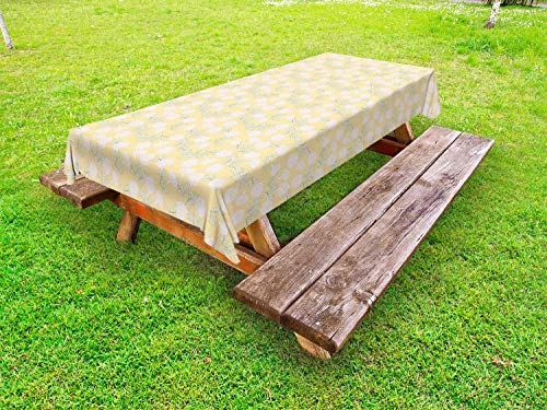 ABAKUHAUS Floreale Tovaglia da Esterno, Outline Clove Fiori, Tovaglia da Picnic Lavabile Decorativa, 145 cm x 305 cm, Beige Peach e Kaki