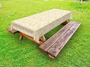 ABAKUHAUS Floreale Tovaglia da Esterno, Outline Clove Fiori, Tovaglia da Picnic Lavabile Decorativa, 145 cm x 305 cm, Beige Peach e Kaki