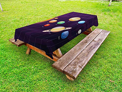 ABAKUHAUS Astronomia Tovaglia da Esterno, Pianeti orbite planetarie, Tovaglia da Picnic Lavabile Decorativa, 145 cm x 265 cm, Dark Purple Multicolor