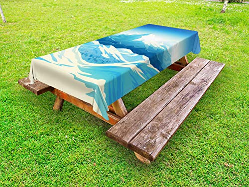 ABAKUHAUS Paesaggio Tovaglia da Esterno, Snowy Zona montagnosa, Tovaglia da Picnic Lavabile Decorativa, 145 cm x 305 cm, Cielo Azzurro Giallo