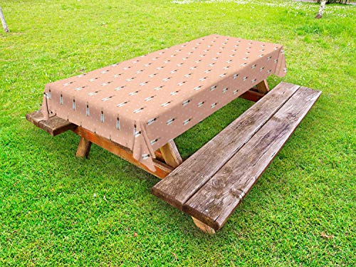 ABAKUHAUS Insetti Tovaglia da Esterno, Falene semplici su Polka Dots, Tovaglia da Picnic Lavabile Decorativa, 145 cm x 265 cm, Peach Verde Avocado