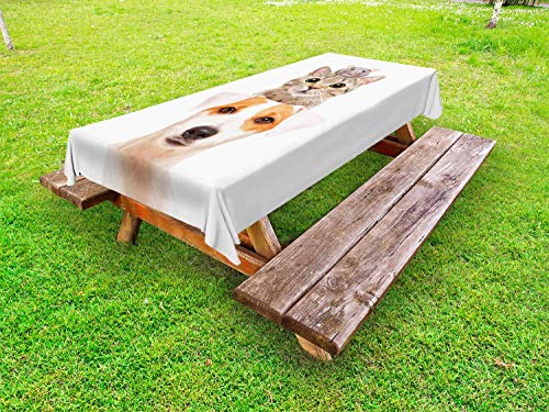 ABAKUHAUS Animale Tovaglia da Esterno, Divertente Animali Portrait Design, Tovaglia da Picnic Lavabile Decorativa, 145 cm x 305 cm, Taupe Peach