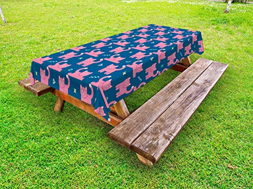ABAKUHAUS Gattino Tovaglia da Esterno, Gatti e Forme Geometriche, Tovaglia da Picnic Lavabile Decorativa, 145 cm x 265 cm, Benzina Blu e Rosa