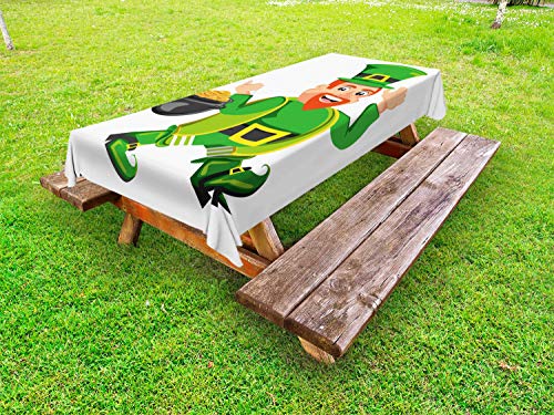 ABAKUHAUS Fata Tovaglia da Esterno, Felice agitando Uomo Irlandese, Tovaglia da Picnic Lavabile Decorativa, 145 cm x 265 cm, Felce Verde Multicolor