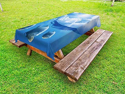 ABAKUHAUS Mare Profondo Tovaglia da Esterno, Pesce Nuvole e Il Sole, Tovaglia da Picnic Lavabile Decorativa, 145 cm x 210 cm, Azzurro Blu