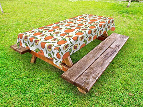 ABAKUHAUS Peach Colori Tovaglia da Esterno, Frutta con Seme Art, Tovaglia da Picnic Lavabile Decorativa, 145 cm x 265 cm, Bianco Terra di Siena bruciata
