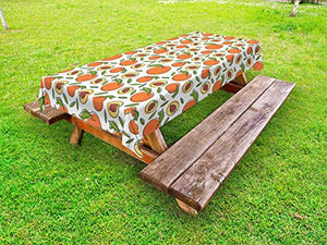 ABAKUHAUS Peach Colori Tovaglia da Esterno, Frutta con Seme Art, Tovaglia da Picnic Lavabile Decorativa, 145 cm x 210 cm, Bianco Terra di Siena bruciata