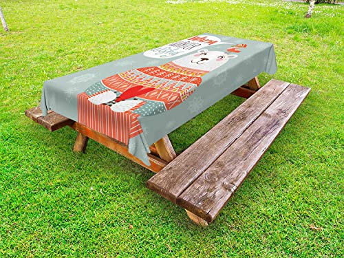 ABAKUHAUS Natale Tovaglia da Esterno, Caldo Inverno Wishes Uccello, Tovaglia da Picnic Lavabile Decorativa, 145 cm x 210 cm, Blu Grigio Scuro e Salmone