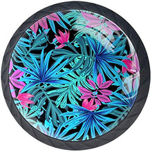 Pianta tropicale Rosy Leaves Pattern blu Pomelli per Porta Set di 4 Pomelli per Mobili Manopole per Cassetti Cucina Armadio Vetro