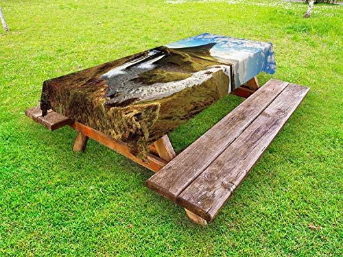 ABAKUHAUS Islanda Tovaglia da Esterno, Vivid Photo Campagna, Tovaglia da Picnic Lavabile Decorativa, 145 cm x 210 cm, Multicolore