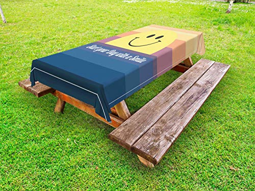 ABAKUHAUS Sorridi Tovaglia da Esterno, Smirking Sole e Lettering, Tovaglia da Picnic Lavabile Decorativa, 145 cm x 265 cm, Multicolore