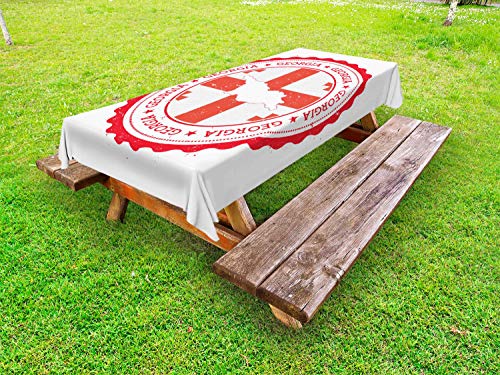 ABAKUHAUS Georgia Tovaglia da Esterno, Vintage-Tema Mappa e Bandiera, Tovaglia da Picnic Lavabile Decorativa, 145 cm x 210 cm, Salmone Scuro Coral Scuro