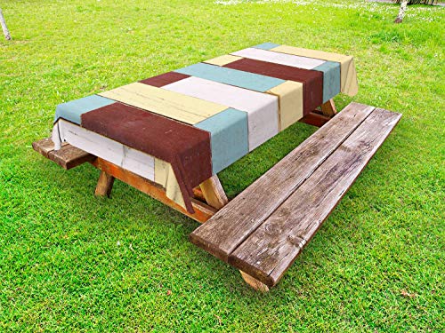 ABAKUHAUS Vintage ▾ Tovaglia da Esterno, Pastel plance di Legno di Stile, Tovaglia da Picnic Lavabile Decorativa, 145 cm x 210 cm, Multicolore