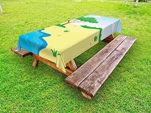 ABAKUHAUS Spiaggia Tovaglia da Esterno, Cartoon Style laghetto, Tovaglia da Picnic Lavabile Decorativa, 145 cm x 210 cm, Multicolore