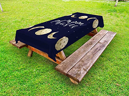 ABAKUHAUS Fase lunare Tovaglia da Esterno, Satellite di Terra Si muove, Tovaglia da Picnic Lavabile Decorativa, 145 cm x 210 cm, Indigo Pallido Giallo Verde