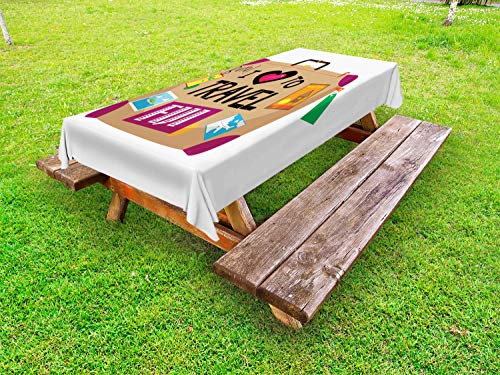 ABAKUHAUS Fiji Tovaglia da Esterno, Bagagli a Fiji, Tovaglia da Picnic Lavabile Decorativa, 145 cm x 210 cm, Bianco Multicolor