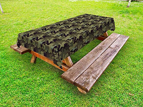 ABAKUHAUS Cachi Tovaglia da Esterno, Camouflage Motif Camo Macchie, Tovaglia da Picnic Lavabile Decorativa, 145 cm x 265 cm, Army Green Slate Brown