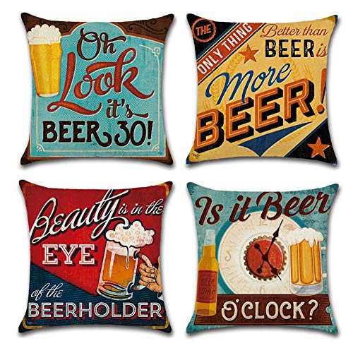 Gspirit 4 Pack Retro Birra Modello Cotone Biancheria Cuscino Decorativo Caso Federa per Cuscino 45x45 cm