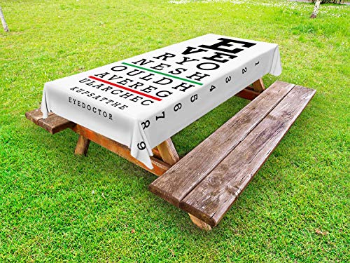 ABAKUHAUS Eye Chart Tovaglia da Esterno, Formulazione Modello Verticale, Tovaglia da Picnic Lavabile Decorativa, 145 cm x 305 cm, Charcoal Grey Verde