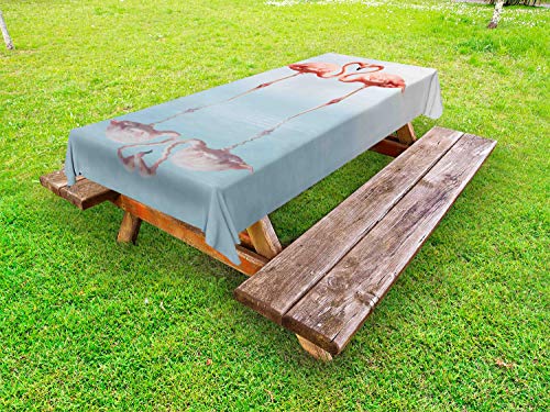 ABAKUHAUS Fenicottero Tovaglia da Esterno, Uccelli Colli Figura Come Cuore, Tovaglia da Picnic Lavabile Decorativa, 145 cm x 210 cm, Scuro Salmon Blush