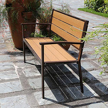Panchine per Terrazze Panca da Giardino per Tempo Libero All'aperto, Panca da Patio Resistente Intemperie con Struttura in Ghisa e Legno Massello Anticorrosivo, Panca Decorativa retrò