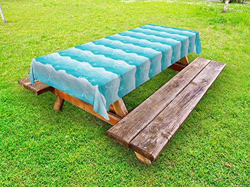 ABAKUHAUS Nautico Tovaglia da Esterno, Pesci su Ombre Sea Waves, Tovaglia da Picnic Lavabile Decorativa, 145 cm x 265 cm, Blue Blue Bambino