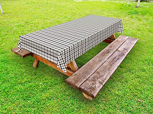 ABAKUHAUS Geometrico Tovaglia da Esterno, Jagged Lines e Rhombus, Tovaglia da Picnic Lavabile Decorativa, 145 cm x 265 cm, Avorio e Grigio
