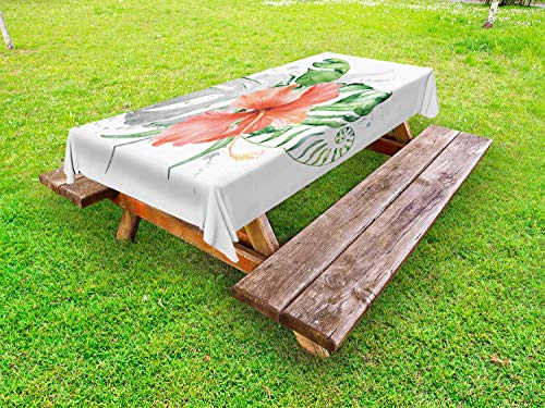 ABAKUHAUS Ibisco Tovaglia da Esterno, Grunge Fiore dell'acquerello, Tovaglia da Picnic Lavabile Decorativa, 145 cm x 265 cm, Terra di Siena bruciata Polvere